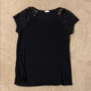 Black tight shirt with lace sleeves.